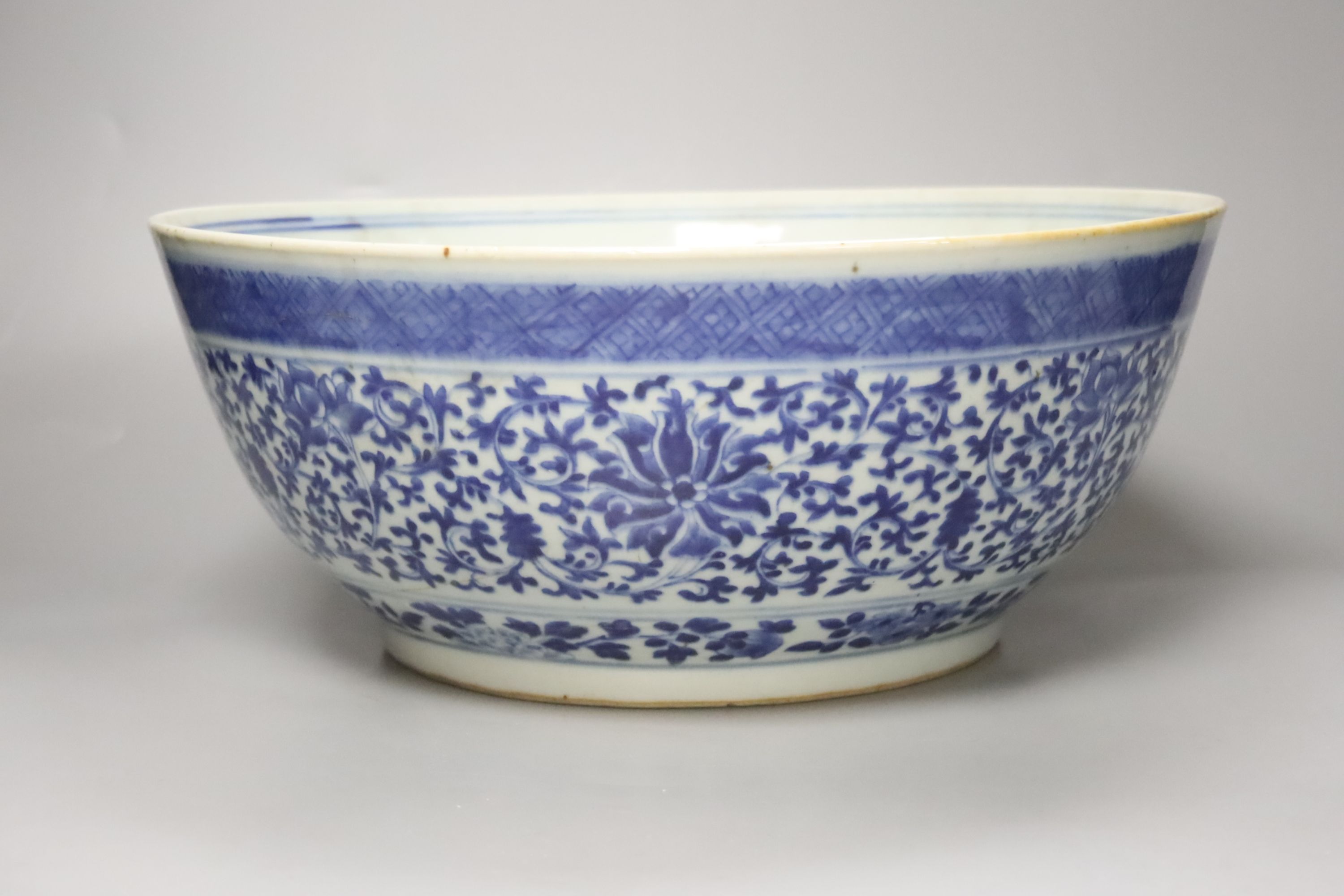 A 19th century Chinese blue and white punch bowl, 35cm diameter